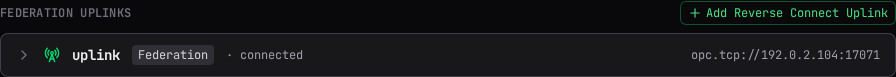 The Federation Uplinks list with one connected uplink