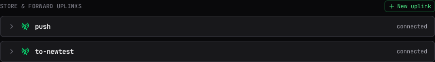 The Store & Forward Uplinks list with two connected uplinks